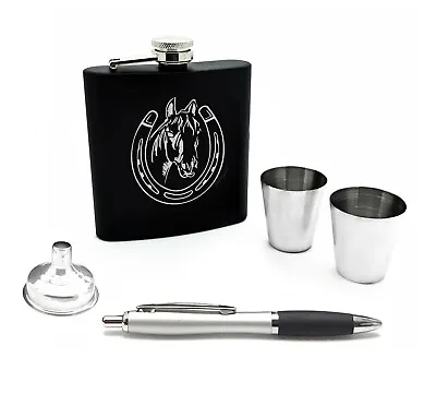 LADIES HORSE RIDING HIP FLASK BOXED SET Quality Value Equestrian Enthusiast Gift • £47.85