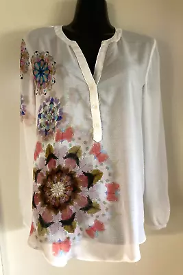 Desigual Morocco BNWT Classic Logo  Sz M Floaty Long Sleeve Blouse RRP$144 EU • $55