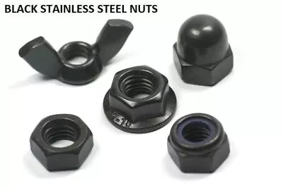 Black Stainless Steel Nuts Dome Wing Cap Nyloc Full Thin Flange M3 M4 M5 M6 M8  • £5.50