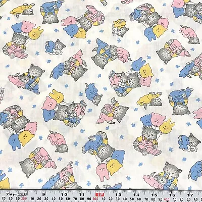 $6 • Buy Vintage Springs Industries Pastel Cats Balloons Cotton Blend By The HALF YARD