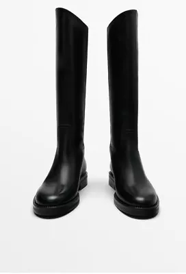Massimo Dutti Black Leather Riding Boots Size 5 Euro 38 • £230
