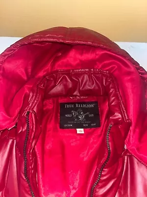 True Religion Men's Ruby Red Shiny Hooded Puffer Jacket Size: L • $11.50