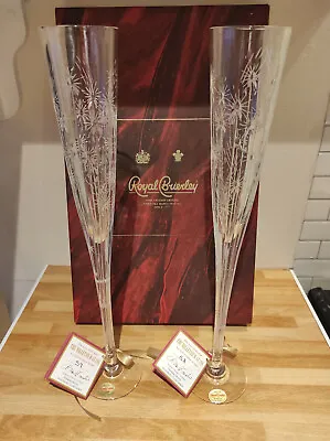 Royal Brierley Crystal Champagne Flute Pair Limited Edition Millenium 2000 • £129.99