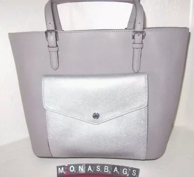 Michael Kors Pearl Grey Leather Jet Set Large Multi Function Pocket Tote Bag NWT • $98.99