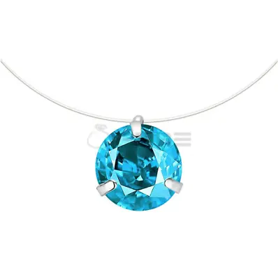 Shiny Sky Blue Invisible Dress Round Thin Diamond Cut Choker Solitaire Necklace • £3.99