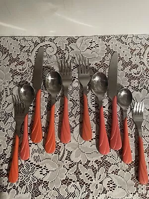 Vintage Fiesta Ware Persimmon 2-5 Piece Swirl Stainless Steel Sets(10 Pieces) • $39