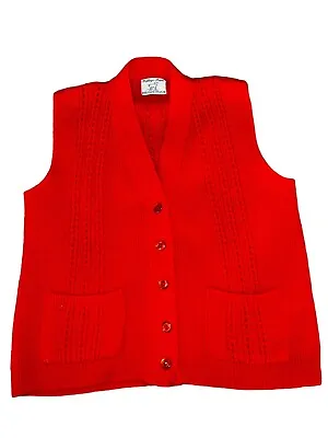Vintage College Point Red Cable Knit Sweater Vest USA L/XL Button Up Granny Hip • $17.50