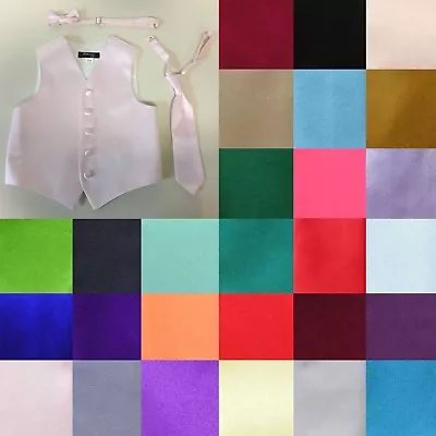 $19.98 • Buy Boys Vest With Bow Tie And Necktie Ring Bearer Wedding Party Birthday Satin 