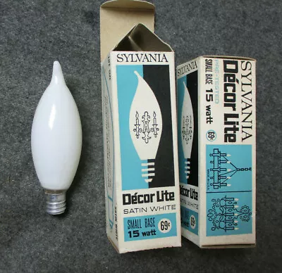 2 - Vintage SYLVANIA Flame Tip Light Bulb Satin White Candelabra Base 15W • $8.50