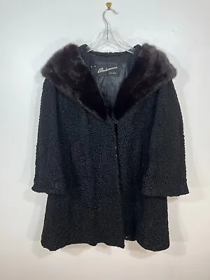 Vintage Persian Lamb Fur Jacket With Mink Collar Black Women's Large • $100