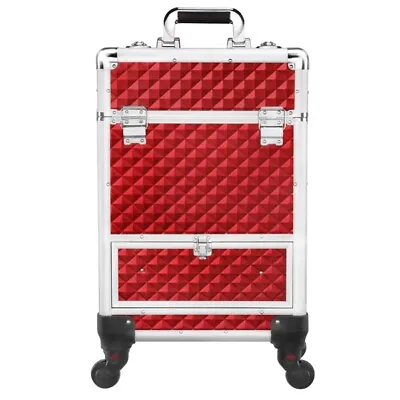 $76.99 • Buy Aluminum Cosmetic Case Rolling Large Professional Trolley Makeup Train Case Red