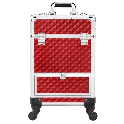 $69.99 • Buy Rolling Makeup Train Case Professional Cosmetic Travel Case Vanity Organizer Red