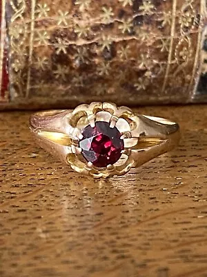 Edwardian 9ct Gold & Garnet Gypsy Ring Size O 1/2 (USA  7 1/2)  Chester 1900 • £180