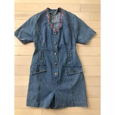 Vintage Romper Jumpsuit Cowgirl Western Country Blue Denim Womens • $9.99