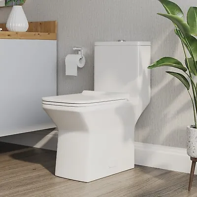 1-Piece 1.1/1.6 GPF Dual-Flush Rectangular Floor Mounted Toilet With White Seat • $282