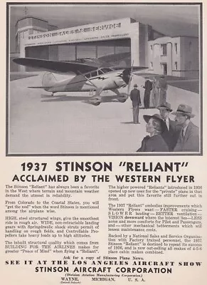 $9.49 • Buy 1937 Stinson Reliant Aircraft Ad 7/29/2022h
