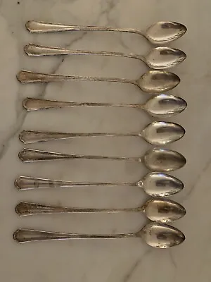 Set Of ANTIQUE COLLECTIBLE ICED TEA SPOONS (9)  7.5  1877 N.F.CO SILVER PLATE • $52