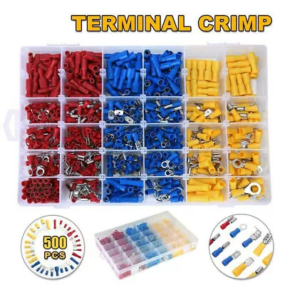 500x Insulated Electrical Wire Terminals Crimp Connectors Spade Assortment Kit/ • £8.99