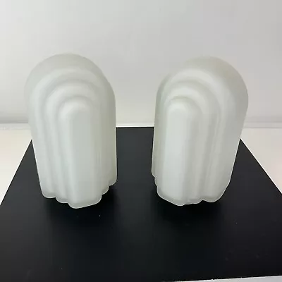 Matching Pair Vintage Frosted Glass Art Deco Slip Shade Skyscraper 2” Fitter • $34.77