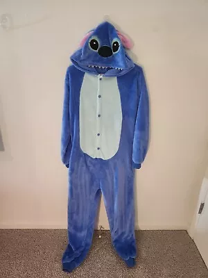 Stitch Sleepsuit BodySuit Onessie Adult Disney Pajama Size Medium Button Up Hood • £26.05