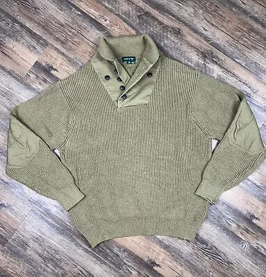 Orvis Sweater Mens XL Army Green Mechanics Shawl Collar Elbow Patch Chunky Knit • $39.77