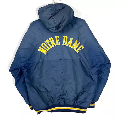 Vintage Notre Dame Fighting Irish Starter Jacket XL Full Zip Puffer Blue Ncaa • $67.99