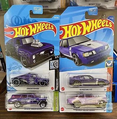 Hot Wheels 4 Purple Muscle Cars-Kroger Erikstein Gassers X 2 Mustang SVO • $12