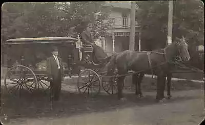 Horse Drawn Hearse Wagon & Men EDMORE Michigan MI Studio C1910 RPPC • $49.99