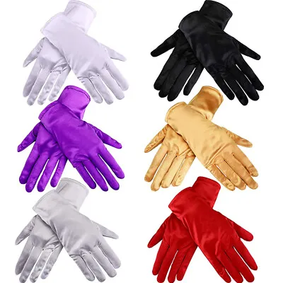 Short Satin Gloves For Women Wrist Length Opera Gloves Christmas Costume Gloves • $7.57