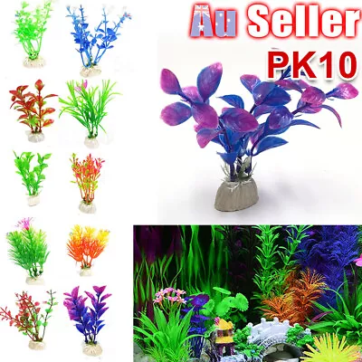 $13.75 • Buy 10PCS Fish Tank Decor Plastic Fake Grass Aquarium Landscape Plants Accessories