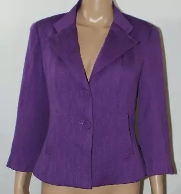 Kay Unger Purple Textured Jacket Blazer Fitted Pockets 3/4 Sleeves Wide Cuffs 6 • $39.99