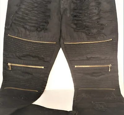 Men Direct Blue Jeans Jet Black Embroidery & Lots Of Zippers 32 X 32 (run Small) • $29.99