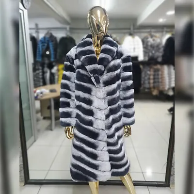 Mens Rex Rabbit Fur Coat Boy Fashion Nature Fur Shawl Collar Chinchilla Overcoat • $701.06