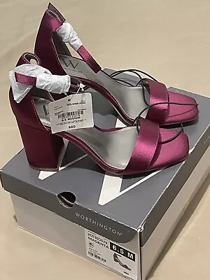 Worthington Womens Shoes Size-6.5 Medium Ankle Straps Magenta Dress Sandals New • £19.28