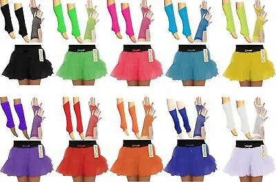 New Girls Neon Dance Wear 2 Layer Tutu Skirt Fishnet Gloves Leg Warmer 5-10 Year • £2.99