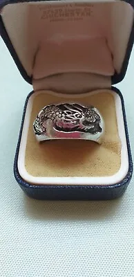 Vintage 1950-s 925 Silver Celtic Viking Dragon Accent Band  Ring UK S  US 9 • $105