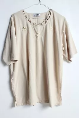 Womens Vintage Lace Up Front Detail Top - Beige - Size XL (G89) • $2.24