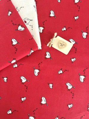 £5.89 • Buy 100% Cotton Fabric Christmas Robin Red & Natural  JOHN LOUDEN Patchwork Craft