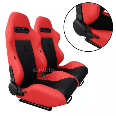 Pair Tanaka Red Pvc Leather & Black Suede Racing Seats Fits Ford All Mustang • $307.99