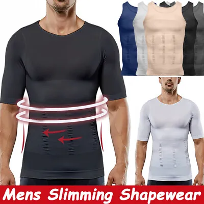 Men Slimming T-Shirt Body Shaper Tummy Control Chest Compression Muscle Tank Top • £12.79