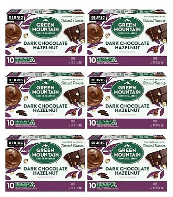 LOT OF 6 Green Mountain Dark Chocolate Hazelnut Coffee K-Cup 10 Count(60 Total) • $42.99