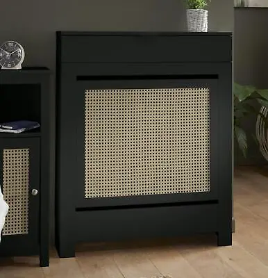 Black Radiator Cover Wall Cabinet Traditional Modern MDF Wood Rattan Shelf Small • £65.67