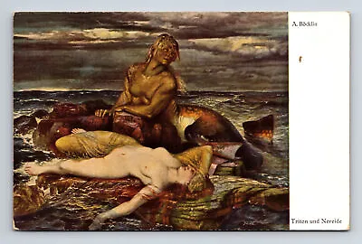 RARE Artist Signed Arnold Böcklin Triton And Nereid Mythology Mermaid Postcard • $24.51