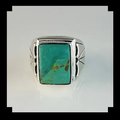 Navajo Style Sterling And Gold Canyon Turquoise Men's Ring Size 12 3/4 • $245