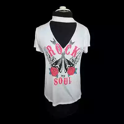 G Mini White Rock My Soul  Coker Cutout T-shirt Sz S Top Lightweight Rayon • $10.19