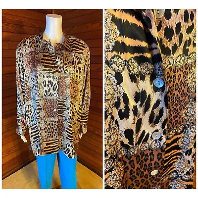 Silk Blouse Satin Blouse Leopard Print Blouse Versace Inspired 80s Blouse A • $45.65