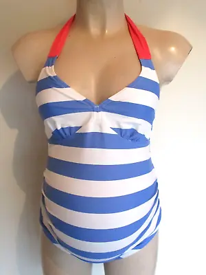 Blooming Marvellous Maternity Blue White Stripe Tankini Swimming Costume Size 8 • £12