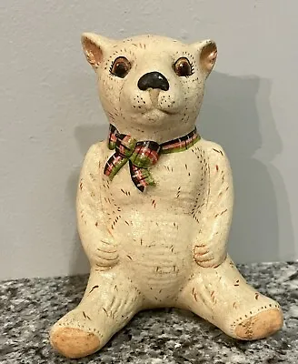 $19.99 • Buy Vaillancourt Folk Art Chalkware Bear With Plaid Bow #17 639  1993
