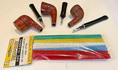 NEW 3 Different Yello-Bole  Checker  Tobacco Pipes- Carved Bowls W/Pipe Cleaners • $51