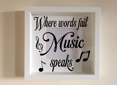 Box Frame Vinyl Decal Sticker Wall Art Quote Where Words Fail Music Speaks • £2.99